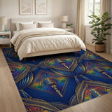Vintage Microphone Floral Blue Area Rug