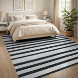 Striped Woven Bold Black White Striped Woven Area Rug