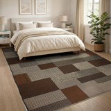 Geometric Brown Tan Striped Patchwork Rug