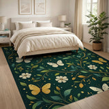Lush Green Butterfly Floral Area Rug