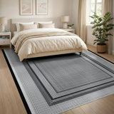 Black White Concentric Frame Geometric Rug
