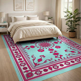 Pink Pink Teal Traditional Persian Area Rug