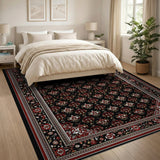Red Floral Persian Area Rug on Black