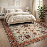 Traditional Persian Ivory Multi-Color Area Rug