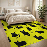 Yellow Playful Black Cats on Sunny Yellow Area Rug