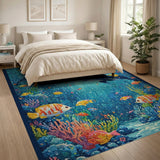 Vibrant Dolphins in Sunlit Ocean Reef Area Rug
