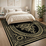 Ornate Gold Filigree Black Area Rug