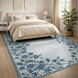 Elegant Blue Floral Vine Border Area Rug