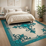 Teal Ornate Frame Area Rug