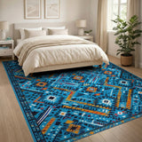 Vibrant Blue Teal Southwestern Geometric Rug