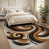 Swirling Brushstroke Brown Tan Abstract Area Rug