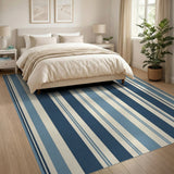 Navy and Light Blue Striped Coastal Rug