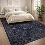 Navy Blue Distressed Vintage Deer Area Rug