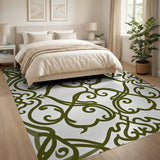 Ornate Green Vine Heart Floral Rug