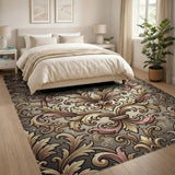 Ornate Gold Baroque Floral Area Rug