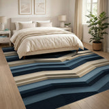 Layered Beige and Blue Geometric Area Rug