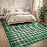 Green Gingham Check Green Area Rug