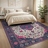 Navy Blue Pink Traditional Persian Area Rug