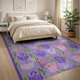 Purple Pink Tulip Floral Area Rug