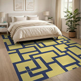 Yellow Navy Geometric Maze Area Rug