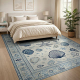 Coastal Blue Seashell Starfish Area Rug