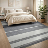 Black White Horizontal Striped Geometric Modern Area Rug
