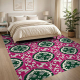 Vibrant Pink Green Medallion Pattern Area Rug