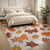 Playful Cartoon Tabby Cats Autumn Leaves Rug