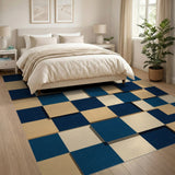 Navy Blue 3D Cube Geometric Area Rug