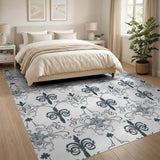 Elegant Grey Fleur-de-Lis Damask Area Rug