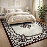 Ornate Cream Floral Border Area Rug