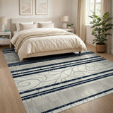 Navy Stripe Swirl Area Rug
