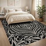 Traditional Persian Intricate Black White Mandala Area Rug