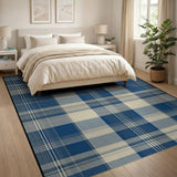Classic Navy Blue Plaid Area Rug