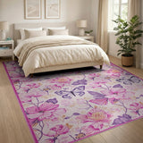 Pink Pink Floral Butterfly Area Rug