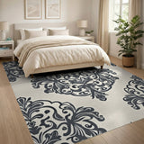 Black and White Floral Vintage Elegant Black Damask Floral Area Rug