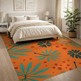 Vibrant Orange Palm Frond Abstract Flower Rug