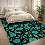 Teal Floral Bee Pattern Area Rug