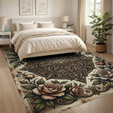 Vintage Gold Mandala Peony Area Rug
