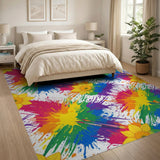 Vibrant Rainbow Paint Splatter Floral Rug