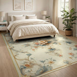 Vintage Peony Floral Area Rug in Pastel Blooms