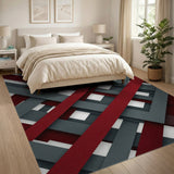 Red and Grey Lattice Woven Area Rug