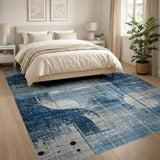Distressed Navy Blue Abstract Area Rug