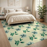 Teal Birds and Green Leaves Abstract Pattern Rug