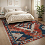 Southwestern Red Blue Geometric Diamond Area Rug