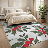 Festive Holly Berry Leaf Pattern Area Rug