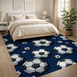 Navy Soccer Ball Scatter Area Rug