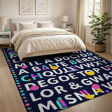 Vibrant Multi-Color Typographic Area Rug