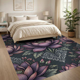 Elegant Purple Lotus Floral Vintage Area Rug