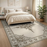 Ornate Beige Persian Rug with Camel Peacock Motifs